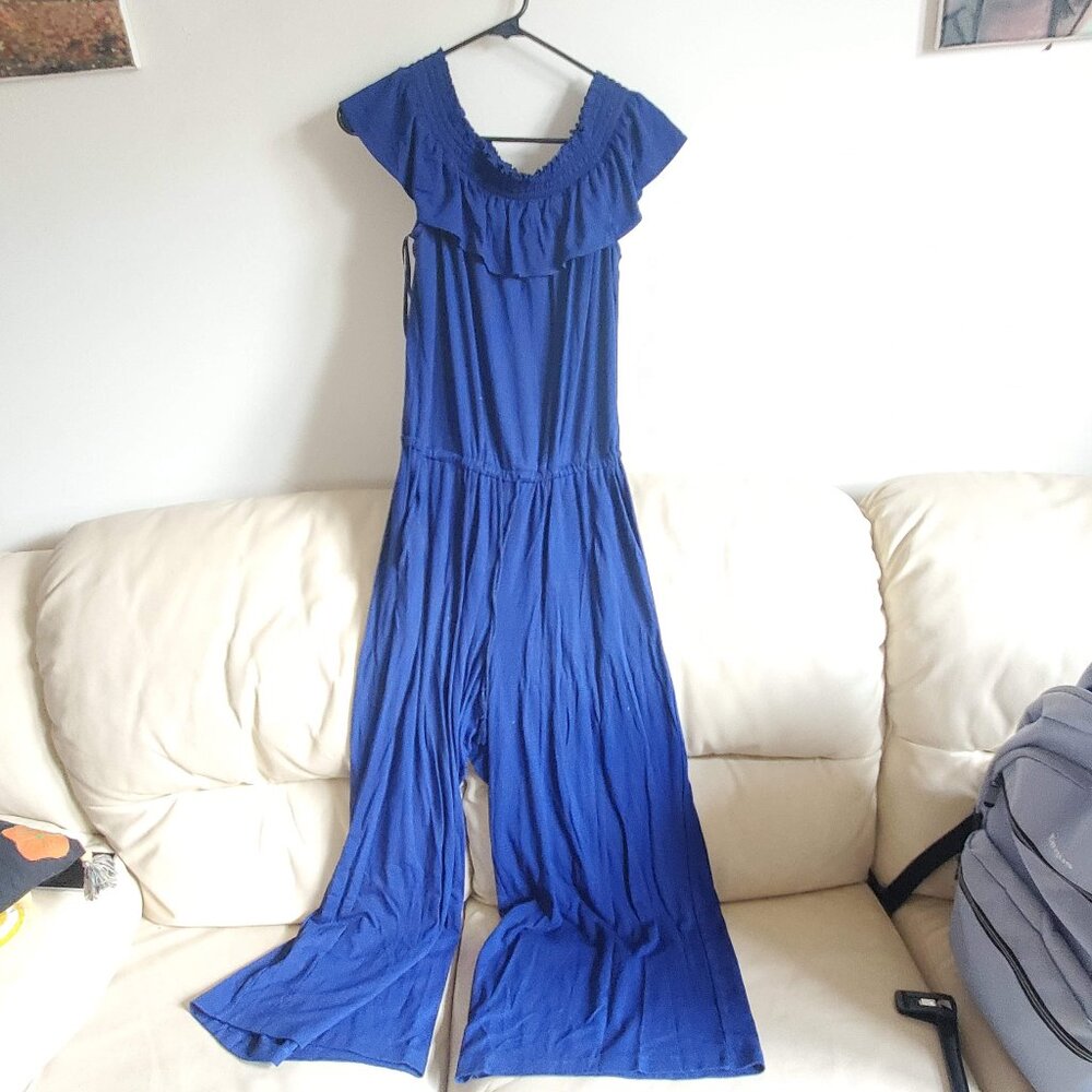Royal blue off shoulder jumpsuit